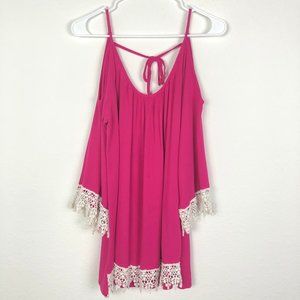 Umgee Hot Pink Flowy Shirt White Lace